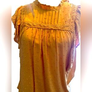 Women's Yellow Lace Trim Top